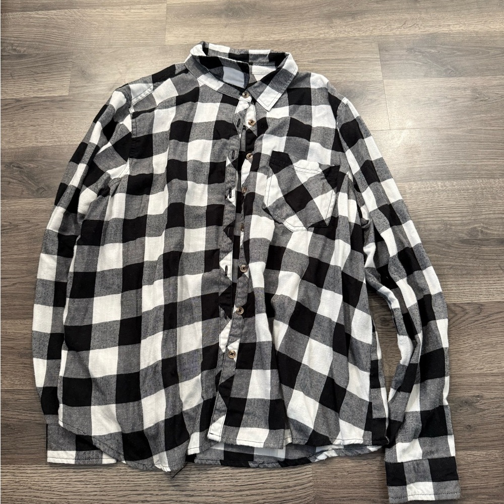 Maurices Black and White Checkered Women's Button Down Shirt